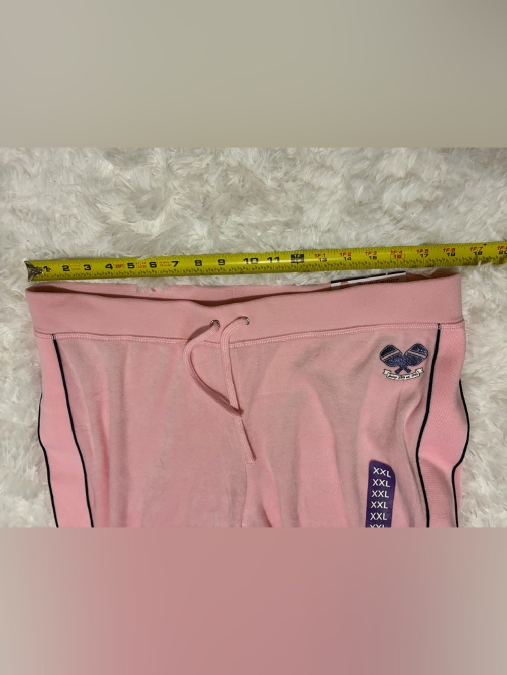 Juicy Couture Pink Velour Wide-Leg Track Pants with Blue Side Stripes - Picture 6 of 11
